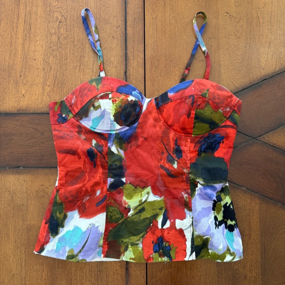 Twenty One Floral Corset Top Red Blue Watercolor Bustier Babydoll Size M